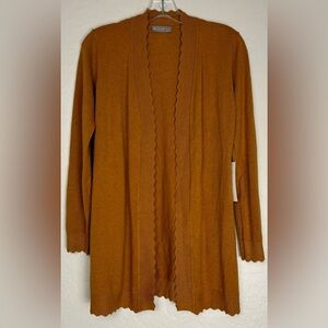 NEW Evolution By Cyrus Open Scalloped Edge Gilded‎ Bronze Long Cardigan S 0589